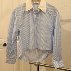 Sandro Blue and White Striped Button Down Shirt